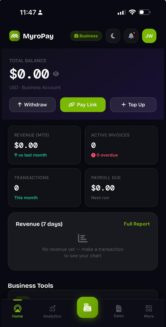 MyroPay business dashboard