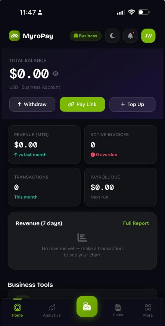 MyroPay business dashboard